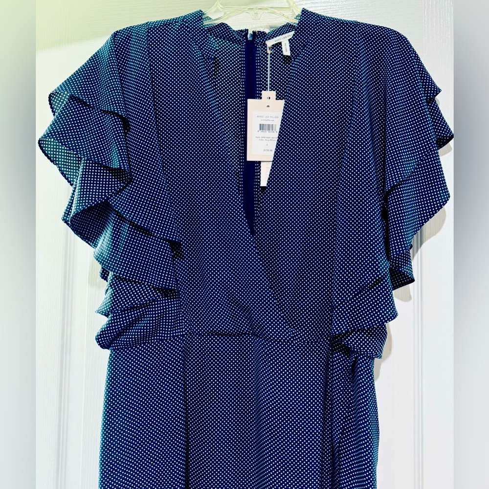AVEC LES FILLES Navy Polka Dot Mini Dress Size Large NWT
